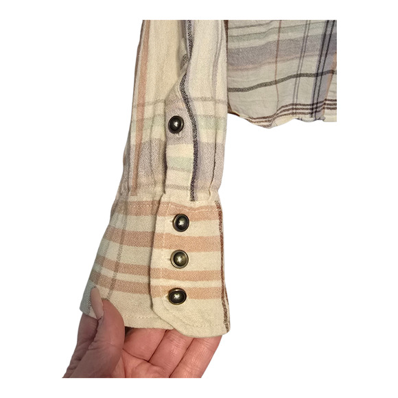Free People Wesley Plaid Button Up Top Womens Size Large Multicolor Grunge - Picture 6 of 9